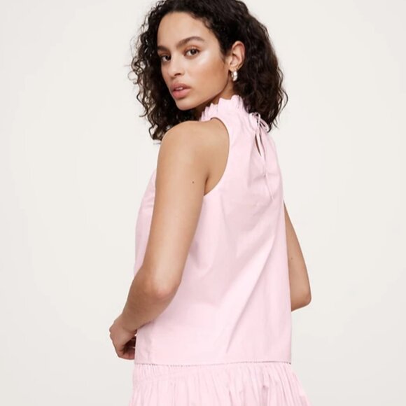Cotton Poplin Ruche-Neck Top sleeveless pale pink - Picture 4 of 7